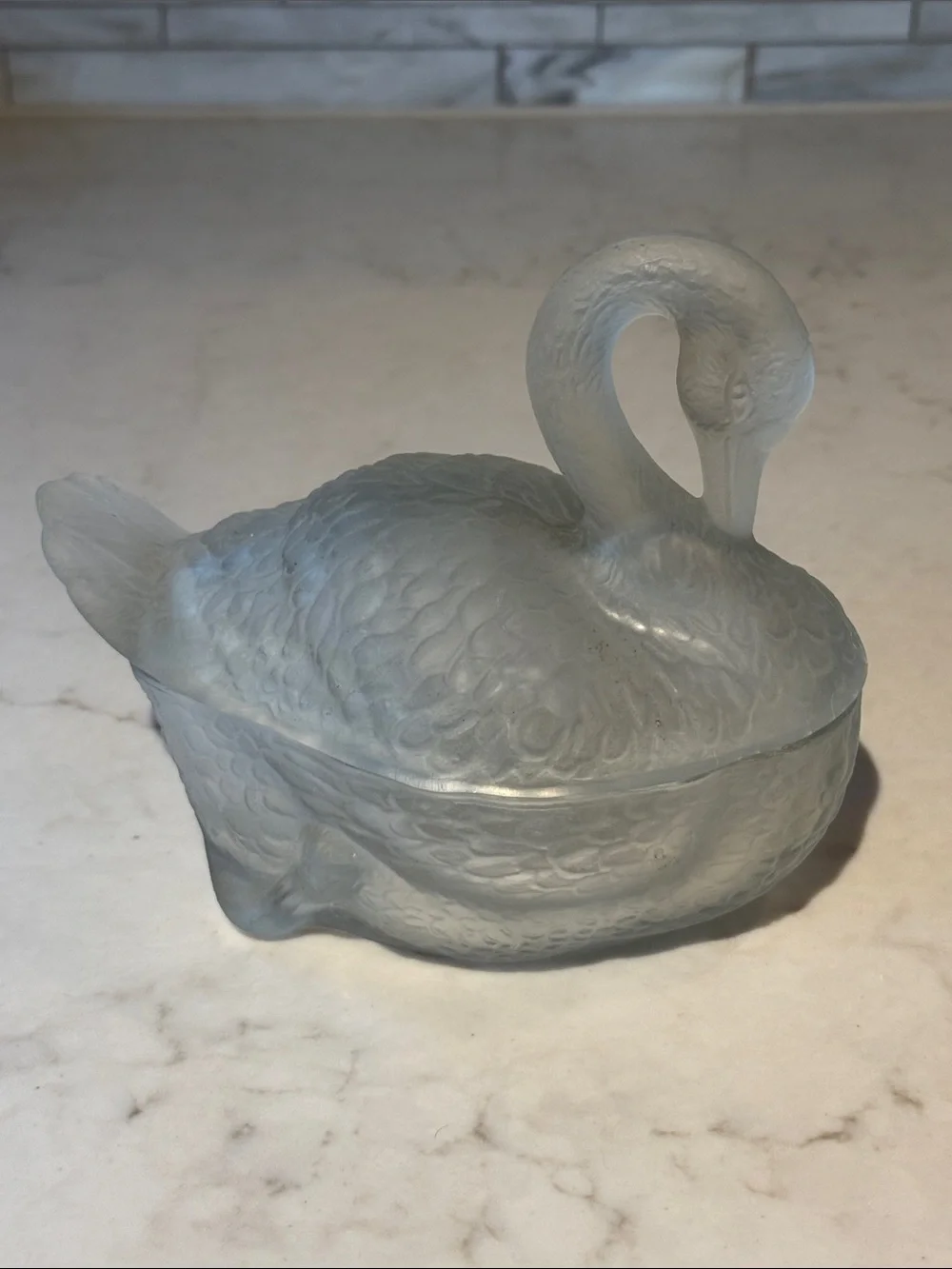 Vintage Satin Glass Covered Swan Dish